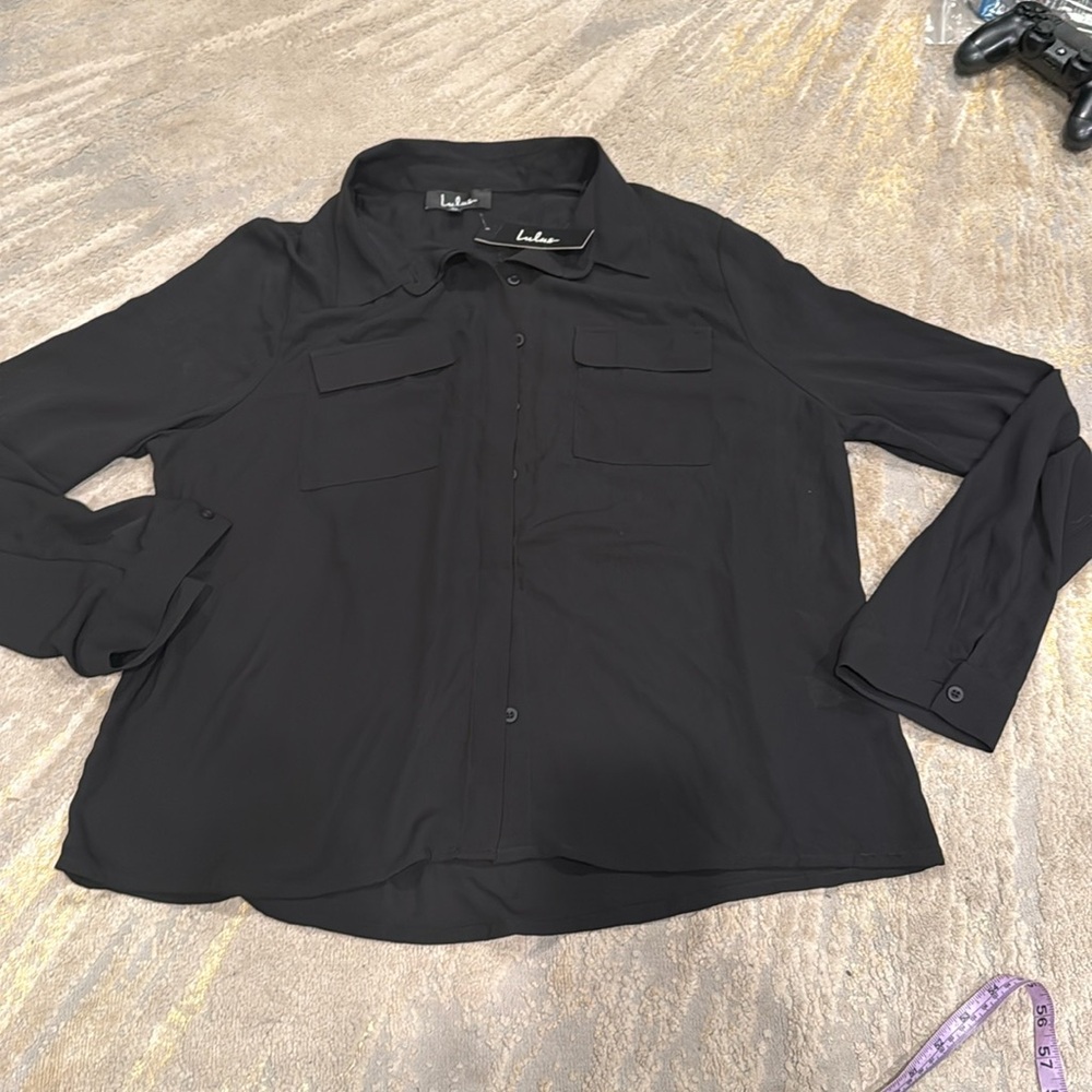 Lulus Sophisticated Season Black Long Sleeve Button-Up Top size XL NWT